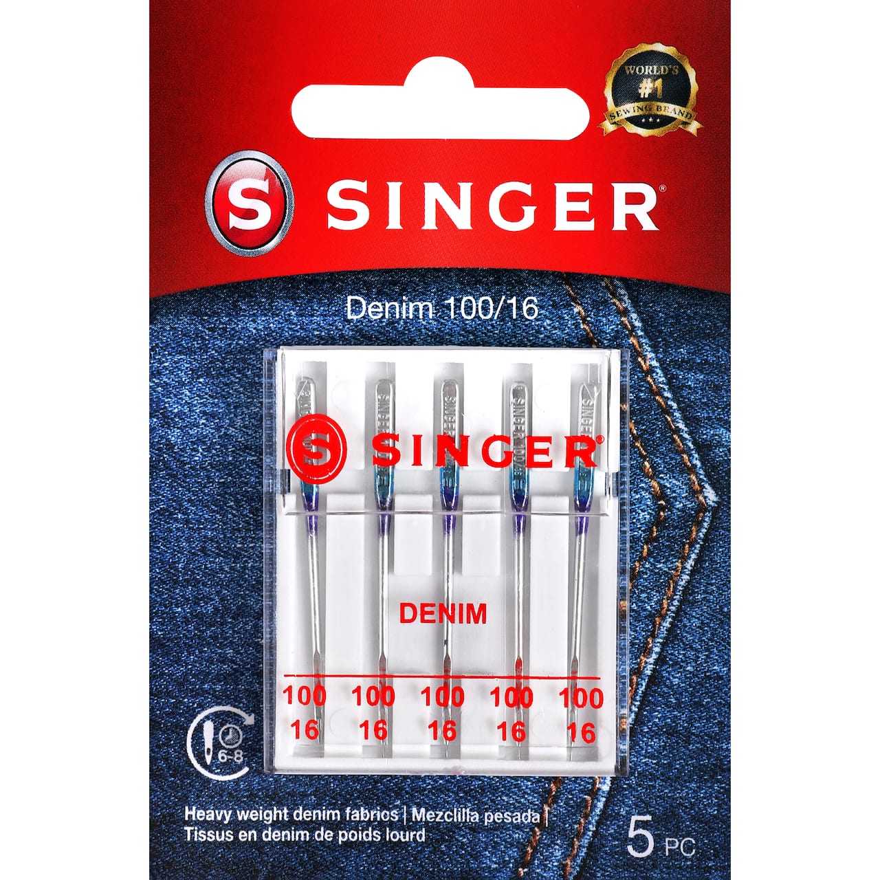 SINGER® Size 100/16 Denim Sewing Machine Needles, 5ct.